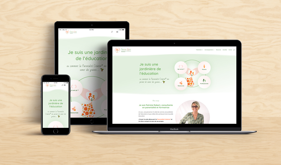 Modernisation du logo et webdesign végétal pour Patricia, jardinière de l’éducation